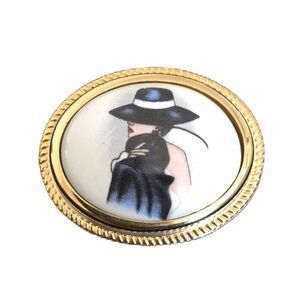 Vintage Hat Lady Brooch Pin